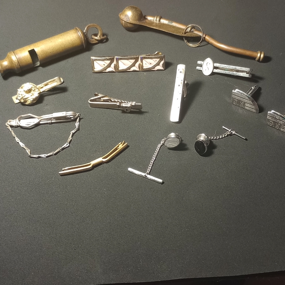 Vintage Men's Lot ~ Tie Clips Cuff Links Brass Whistles